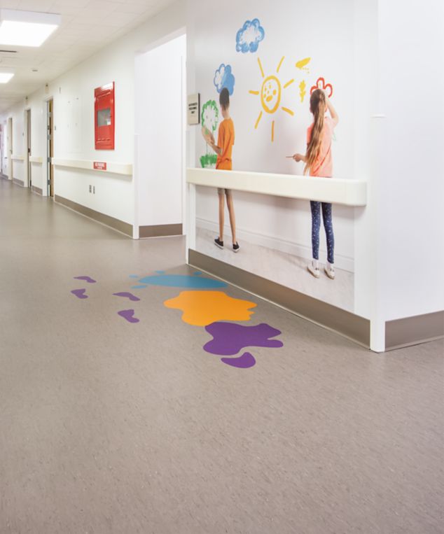 noraplan valua and sentica rubber flooring in children's hospital corridor